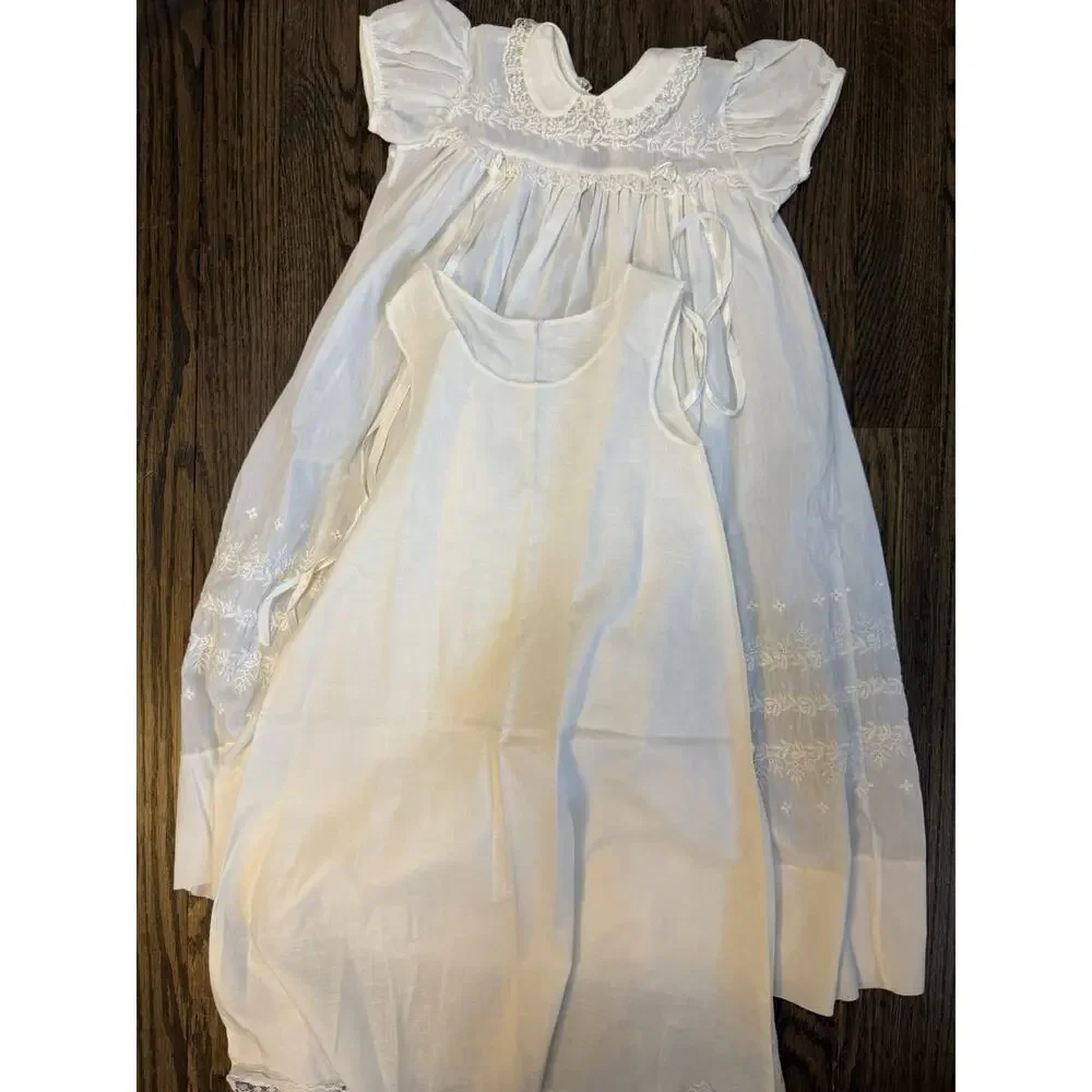 Vintage Madonna Christening Baptism Gown & Bonnet USA Made 0-6 Months Cream